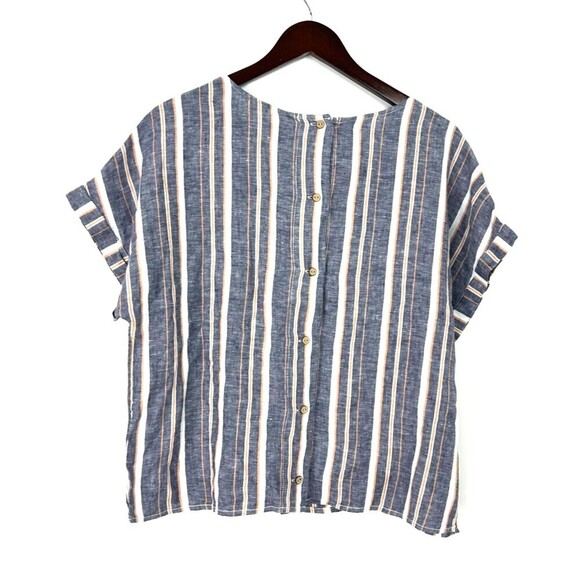 C&C California Womens Linen Shirt L Blue Monarch Striped Back Button Up Top T3 - Picture 6 of 12